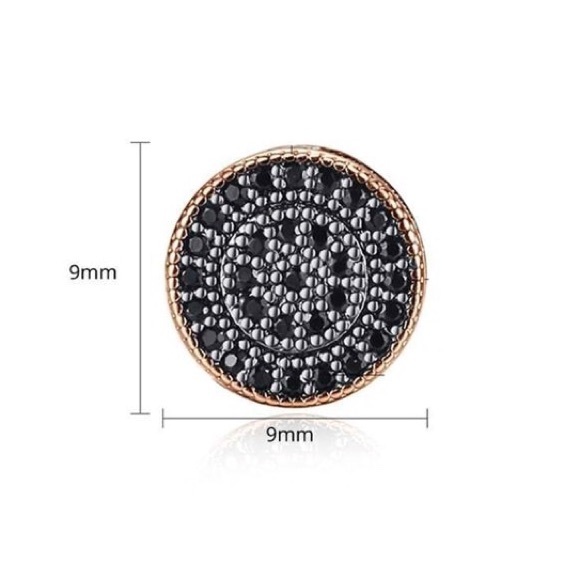 🌑 18K rose gold black round pave stud earrings - Picture 4 of 6